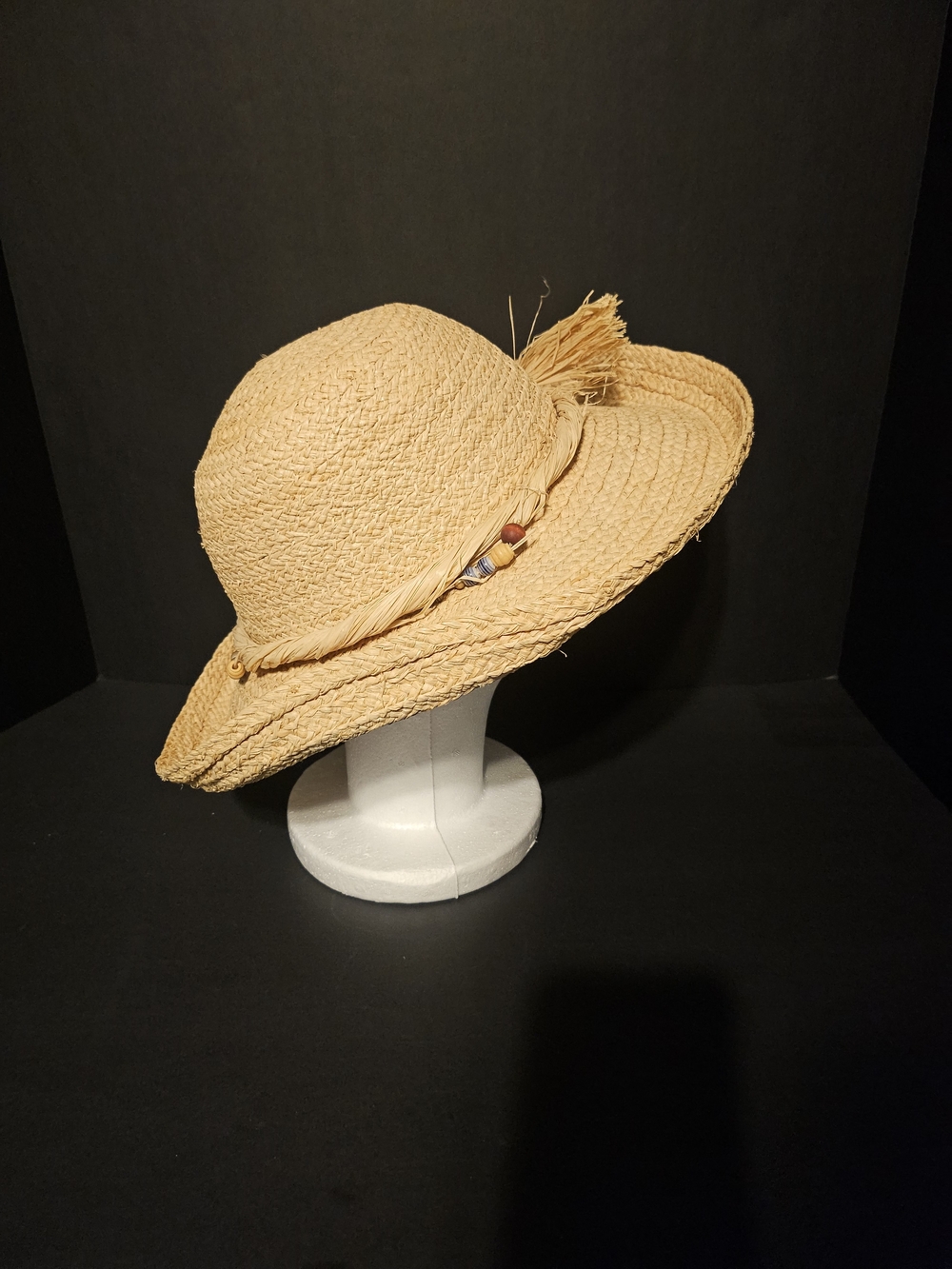 Women’s Natural Straw Sun Hat with Bead & Braided Band